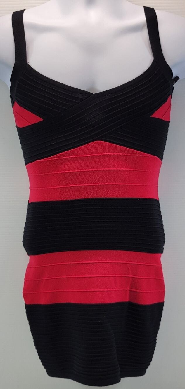 F4) G by Guess Sleeveless Tank Top Black Red Striped Stretch Dress Medium